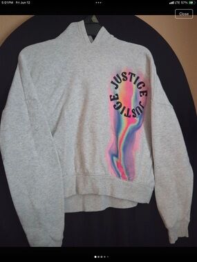 Justice Girls L(12/14) Gray Sweatshirt with Rainbow Swirl Graphic Design Hoodie
